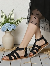 economico Sandali Piani-sandali casual bassi da donna con cinturino alla caviglia - morbidi sandali stile gladiatore in similpelle, suola ammortizzata leggera, comode scarpe estive da donna, da indossare tutti i giorni, per passeggiate, viaggi e feste in giardino