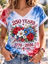  Εθνική Ημέρα Ανεξαρτησίας Αμερικάνικη Επέτειος Πατριωτικό Γυναικείο T-shirt Εκτύπωση Γραφικών Σημαία Vintage Στυλάτο Κλασικό Κοντομάνικο V-λαιμό Κανονικά Μπλουζάκια Ημερήσια Μπλε Άσπρο-Μπλε Άσπρο