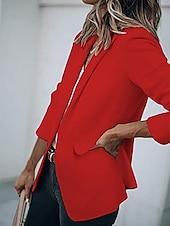 preiswerte Blazer &amp; Anzüge-Damen Blazer Bequem Tasche Mode Lässig Einfach Straße Alltagskleidung Ausgehen Wochenende Regulär Gekerbtes Revers Schlank Langarm Oberbekleidung Schwarz Weiß Gelb Frühling Herbst