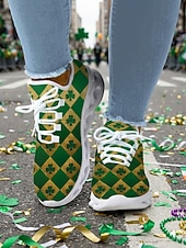  Damskor med shamrockmönster och St. Patrick's Day-motiv - Lätta, andningsbara snörskor för parader, festivaler, resor och promenader &aktiv fritidskläder