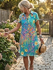 economico Abiti casual floreali-Per donna Abito lungo Abito lungo Abiti Boho Chic Prendisole Abito da spiaggia Tropicale Informale Boho Da mare Ufficio Giornaliero Standard Ditsy floreale Manica corta A V Bavero Marrone Arcobaleno