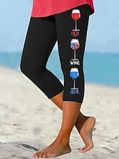  Unabhängigkeitstag Patriotische Damen Capri-Hosen Leggings Urlaub Hawaiianisch Stilvolle Capris Mittlere Taille Hose Grafik Nationale Flagge Druck Komfort Dehnbar Outdoor Urlaub Formal Blau Schwarz