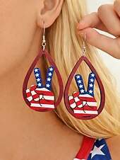 tanie Akcesoria-Amerykański 250. Jubileusz Kwiatowe Drewniane Kolczyki w Kształcie Łzy z Flagą USA lekkie Patriotyczne Biżuteria z Długimi Kolczykami dostępne w wielu stylach Casual Boho Styl na co dzień