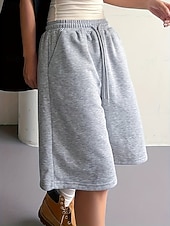 cheap Bermuda Shorts-Women's Bermuda shorts Capri shorts Chinos Shorts Vacation Fashion Streetwear Knee Length High Waist Plain Drawstring Pocket Elastic Waist Comfort Breathability Comfortable Micro-elastic Stretchy