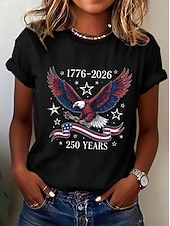 economico Magliette Giorno dell’Indipendenza-Maglietta Donna Patriottica Americana Festa dell'Indipendenza Stampa Grafica Lettera Bandiera Americana Vintage Elegante Classica Maniche Corte Girocollo Long Tops Quotidiani Blu Grigio Nero Bianco