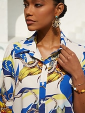 Недорогие Платья для отпуска-шелковистое атласное платье-рубашка с цветочным принтом цвета океанской синей орхидеи