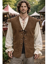 billige Topper-Kostymer i middelalderstil Renessanse سترة Pirat Knekt Viking Kostyme Herre Viking Pirat Halloween Karneval Ytelse LARP Ren Faire Voksne Vest