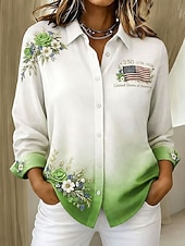 abordables Top jour de l’indépendance-Jour de l'Indépendance Américaine Femmes Chemise Boutons Imprimé Fleuri Graphique Drapeau Élégant ancien Moderne manche longue Col de chemise Hauts Longs Quotidien Travail Bleu Vin Marron Vert Gris