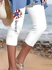 Недорогие День независимости Штаны-День независимости Патриотические Женские Капри Леггинсы Праздничные Гавайские Стильные Капри Средняя Талия Платья Графика Национальный Флаг Вышитый Карман Принт Удобные Эластичные На Открытом