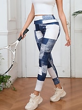 preiswerte -Damen Jeans Leggings Jeggings Urlaub Streetwear Lässig Volle Länge Mittlere Taillenlinie Karomuster Patchwork Tasche Bequem Hohe Elastizität Täglich Heim Outdoor Schwarzgrau Hellblau-Weiß Frühling