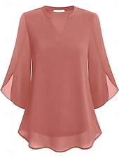 cheap Plain Blouses-Women's Blouse Solid Color Elegant Stylish Casual 3/4 Length Sleeve V Neck Regular Tops Daily Pink Wine Red Royal Blue Green Summer Spring
