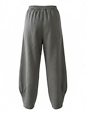 preiswerte Premium-Leinen-Kollektion-Damen-Leinenhose aus 70 % Leinen, weites Bein, Chino-Stil, Sommerhose, Urlaubshose, Streetwear, Basic, lange Länge, mittlere Bundhöhe, schlicht, Tasche, elastischer Bund, bequem, komfortabel, nicht elastisch, für Alltag, Outdoor, Straße, Bordeauxrot, Azur