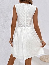 cheap White Lace Dresses-Women's Mini Dress Lace Dress White Dress Elegant Fashion Modern Outdoor Vacation Going out Regular Fit Plain Sleeveless V Neck White Summer Spring