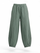 cheap Premium Linen Collection-70% Linen Women's Linen Pants Chinos Summer Pants Bloomers Vacation Streetwear Basic Full Length Medium Waist Plain Pocket Elastic Waistband Comfy Inelastic Daily Outdoor Street Violet Teal Dark