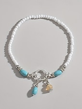 baratos Pulseira Feminina-Pulseira de tornozelo feminina estilo boêmio com miçangas coloridas de resina e pingente charmoso. Leve e prática, ideal para usar no dia a dia, em férias, resorts e no verão.