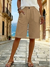 abordables Bas-Femmes Pantalon effet lin Bermuda Pantalon capri Shorts Décontracté Quotidien Court Taille Moyenne Uni Poches Latérales Respirabilité Confortable Non Elastique Sortir Week-end Noir Blanche Jaune Vert
