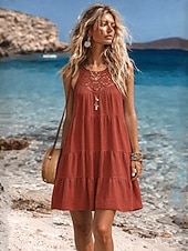 economico Vestiti-Per donna Mini Abito Abiti effetto lino Vestito Estivo Abito a trapezio Abito Estivo Vacanza Casual Quotidiano Spiaggia Vestibilità comoda Semplice Senza Maniche All'americana Blu blu navy Nero Bianco