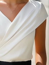 preiswerte Einfache Blusen-Damen Sommerhemd Kleidhemd Bluse Kreuz und quer Einfarbig Elegant Stilvoll Basic Kurzarm V Ausschnitt Normale Oberteile Täglich Outdoor Arbeit Weiß Sommer Frühling