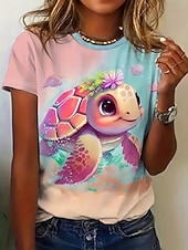 preiswerte Tiere T-Shirt-Damen T Shirt Druck Grafik Tiermotiv Ozean Stilvoll Klassisch Lässig Kurzarm Rundhalsausschnitt Normale Oberteile Täglich Blau Rosa Grün Leicht Blau Sommer Frühling