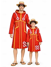 tanie Kostiumy anime-Ocean Adventurer Kapitan Pirat Słomkowy Kapelusz Anime Kostium Cosplay Stroje Garnitury cosplay Halloween Karnawał Bal maskowy Płaszcz Rękawiczki Kapelusz Na Dla chłopców Dla dzieci Dla dorosłych