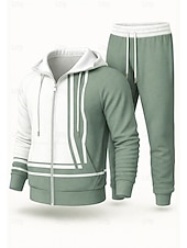 levne teplákové soupravy-Pánské Kapuce Tepláková souprava Dvoudílná tepláková souprava Šňůrky Zapni Barevné bloky Celotělové oblečení Podzim Zima Žlutá Červená Určení Venkovní Cestování Lehká váha Módní Dlouhý rukáv Sport