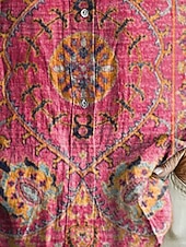 economico Arte &amp; Design Bluse-Per donna Camicia Finto cotone e lino Bottoni Stampato Floreale Bohemien Attivo Casual Manica Lunga Colletto a Camicia Top Regolari Quotidiano Ferie Blu Rosa Viola Estate Primavera Autunno