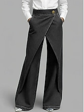 cheap Wide Leg &amp; High Waisted-Women's Wide Leg Chinos Vacation Basic Full Length Mid Waist Comfort Inelastic Daily Blue Black Spring Loose Fit