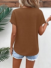 baratos Camiseta lisa-Mulheres Camiseta T-shirt Côr Sólida Moda à moda Clássico Manga Curta Decote V Tops regulares Diário Para Noite Final de semana Rosa Verde Tropa Vermelho Marron Verde Verão Primavera