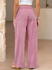 cheap Wide Leg &amp; High Waisted-Women's Wide Leg Chinos Vacation Fashion Streetwear Full Length High Waist Plaid Pocket Elastic Waistband Printing Comfy Comfort Soft Stretchy Daily Outdoor Street Blue Black Yellow Pink Spring Fall
