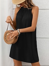 abordables Vestido blanco-Mujer Mini vestido Vestido informal Vestido de verano Elegante Moda Moderno Exterior Vacaciones Noche Ajuste regular Plano Sin Mangas Cuello halter Negro Blanco Verde Claro Rosa Verano Primavera