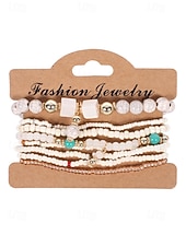 levne Dovolená příslušenství-Dámské vícebarevné korálkové náramky z pryskyřice a slitiny v bohémském stylu, moderní a zářivý vzhled, ideální na dovolenou i pro běžné nošení.