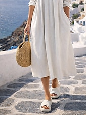 economico Vestito Semplice-Per donna Abito Midi Abito a Tubino Vestito Casual Elegante Vintage Moda Quotidiano Vacanza Uscire Vestibilità comoda Semplice Manica Lunga Scollo a V Blu Bianco Rosa Verde Primavera Autunno