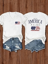 billiga Självständighetsdagen Topp-Amerikanska självständighetsdagen Dam T-shirt T-tröja Mönster Grafisk Flagga Stylish Klassisk Ledigt Kortärmad V-hals Vanliga toppar Dagligen Utekväll Helgen Vit Sommar Vår