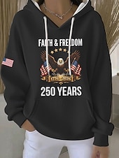  独立記念日 アメリカン アニバーサリー 愛国的な 女性用 プルオーバーフーディー スウェットシャツ グラフィック レター カジュアル 長袖 フード付き レギュラー トップス カジュアル デイリーウェア スポーツ ブラック ホワイト レッド 春 秋