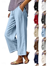 economico gamba larga e vita alta-Per donna Gamba larga Pantaloni Pantaloni casual Vacanza Moda Streetwear Lunghezza intera Vita Alta Semplice Tasca Elastico in vita Confortevole Traspirante Inelastico Quotidiano Vacanza Streetwear