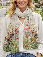 Недорогие Женские шарфы-Женский шарф из полиэстера с изображением клевера, изготовленный из дышащего шифона, с зеленым узором в виде клевера, идеально подходит для Дня Святого Патрика и повседневной носки.