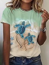 preiswerte Tiere T-Shirt-Damen T Shirt Druck Grafik Tiermotiv Ozean Stilvoll Klassisch Lässig Kurzarm Rundhalsausschnitt Normale Oberteile Täglich Blau Rosa Grün Leicht Blau Sommer Frühling