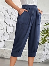 tanie spodnie proste-Damskie Typu Chino Urlop Moda Moda miejska Długość do łydki Wysoka talia Równina Kieszeń Elastyczny pas Wygodne Komfort Miękka Elastyczny Na zewnątrz Ulica Jasnoszary Wino Granatowy Morelowy Lato
