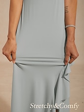 ieftine Rochii Party-Pentru femei Rochie Maxi Rochie A line Elegant Serată Invitat la nunta Absolvire Zdrobit Impodobit Culoare solidă Manșon Jumate Stil Nautic Bateau Albastru Deschis