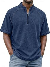 levne základní trička-SoftFade™ Pánská košile 100% bavlna s kyselinovým praním tričko krátký rukáv stojáček léto jaro jednobarevný texturovaný vintage streetwear ležérní zipová vybledlá základní ležérní domácí ulice