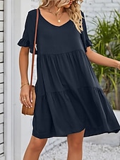 voordelige mini zwarte jurk-Dames Mini-jurk Casual jurk Katoenen jurk Zomerjurk Elegant Modieus Modern Buiten Vakantie Uitgaan Ruim Passend Effen Korte mouw V-hals Zwart Wit Leger Groen Bordeaux Zomer Lente
