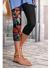 preiswerte -Damen Chinos Leggings Urlaub Vintage Streetwear Capris Hohe Taille Blumen Grafik Drucken Komfort Weich Bequem Dehnbar Täglich Outdoor Urlaub Schwarz Sommer Frühling Herbst Schmale Passform