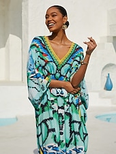 お買い得  プリントカジュアルドレス-ワンダーランドバケーションシフォンマキシドレス