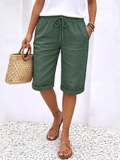 voordelige Bodems-Dames Katoenen linnen shorts Capri broeken Vrijetijdsbroek Zomer korte broeken Vakantie Basic Knielengte Medium Taille Effen Comfortabel Inelastisch Donker Grijs Zwart Wit Oranje Zomer Lente