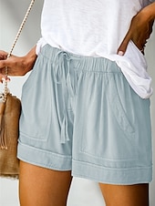 preiswerte Bermudashorts-Damen Shorts Sommershorts Baggy-Shorts Urlaub Mode Streetwear Kurz Hohe Taille Einfach Kordelzug Tasche Elastischer Bund Atmungsaktivität Bequem Unelastisch Täglich Urlaub Straße Hellgrau Schwarz