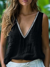 abordables Tanque Sencillo-Women's Tank Top Patchwork Plain Fashion Stylish Classic Sleeveless V Neck Regular Tops Daily Going out Weekend Black Pink Gray Summer Spring