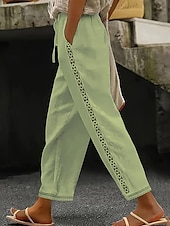 economico Fondi-Per donna Pantaloni effetto lino Chinos Pantaloni Estivi Dritto Moda Streetwear Casual Lunghezza intera Vita Alta Semplice Pizzo Tasca Fascia Elastica Comodo Morbido Confortevole Micro-elastico