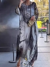 abordables Robes fleuries élégantes-Femmes Robe maxi Robe de Cocktail Robe en Chiffon Robe Imprimée Élégant Mode Moderne Extérieur Vacances Sortir Coupe Ample Marbre Manche Courte Col ras du cou Bleu Jaune Rouge Gris Été Printemps