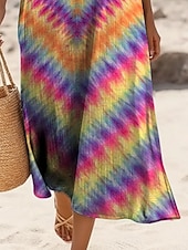  Women's Midi Dress Faux Cotton Linen Shift Dress Sundress Casual Dress Vintage Daily Outdoor Beach Regular Fit Heart Color Block Sleeveless Crew Neck Fuchsia Summer Spring