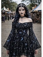 economico Vestito-Medievale Steampunk Vestito Costume di fantasia Lunghe Strega Vampiro Costume Per donna Fantasia Halloween Carnevale Performance LARP Fiera Rinascimentale Adulti Vestito